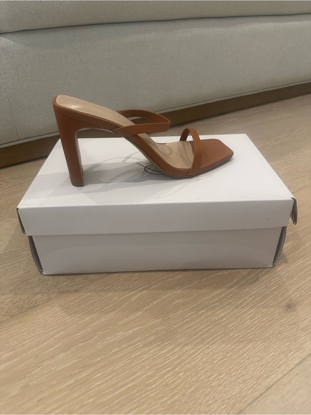NEW Sleek Tan Strappy High Heel Mule